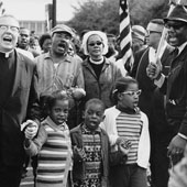Civil rights leader Ralph David Abernathy, Juanita Abernathy, Martin Luther King Jr., Coretta Scott King and Abernathy's children leading the famous Selma to Montgomery march in 1965. 